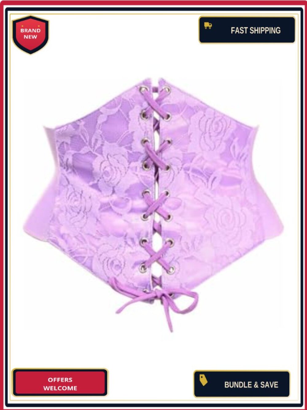 Lace Corset Belt Cincher with Lace-Up Front and Stretchy Sides